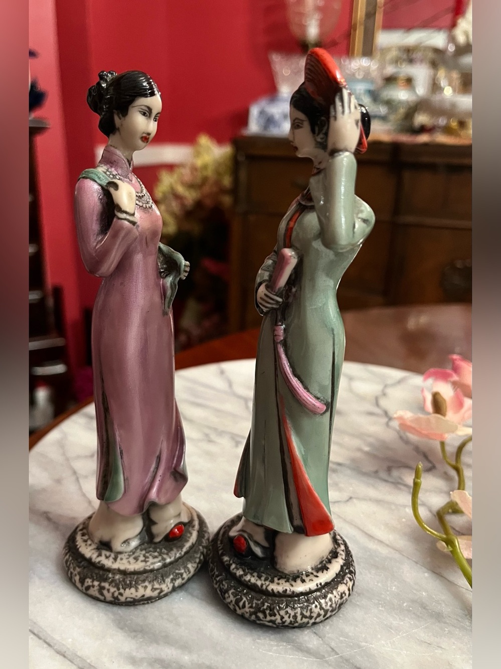 Vintage Vietnamese Ceramic Souvenir Elegant Lady Figurine Set of 2